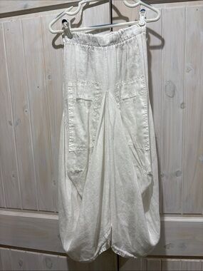 Women's White Linen Parachute Skirt  with Pockets